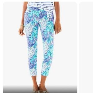EUC Lilly Pulitzer Shana 28” crop stretch pant Blue Current Fansea 12